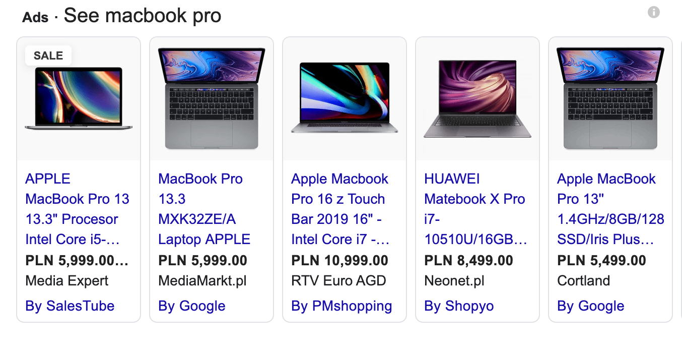 shop ads for macbook pro in SERP