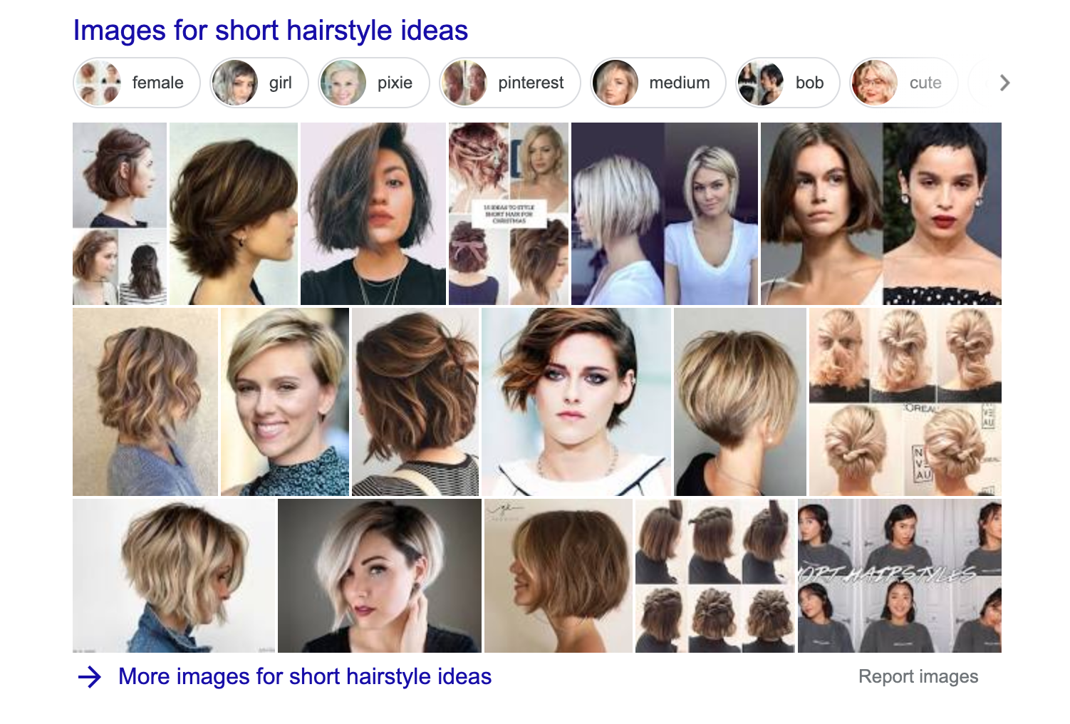 picture carousel in SERP for "short hairstyle ideas query"